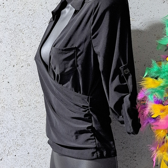 #0999 Sz S IRIS Black Women's Top / Adjustable Sleeves - Picture 7 of 10